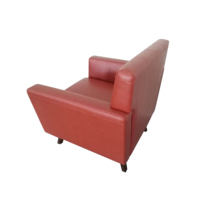 Moderner Komfort-Apartment-Sessel, gepolsterter Sofasessel, Wohnzimmermöbel, Hotel-Villa, roter PU-Leder-Akzentsessel mit Holzbeinen