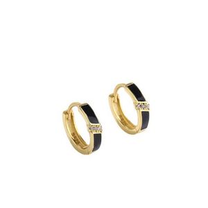 925 Sterling <b>Silver</b> Cute Rhodium Plated <b>Huggies</b> Round Design Black Hoop Earrings for Women Wedding Party Gift Jewelry - Product Image 6