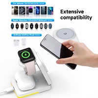 Station de charge sans fil magnétique pliable multifonctionnelle portable Écouteurs Montre intelligente Téléphone Chargeur rapide Support avec lampe de nuit