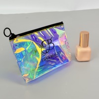Tas Zipper PVC Holografik dengan Logo Custom, Kantong Plastik Pelangi Iridescent Laser untuk Kemasan Perhiasan Kalung Anting Kosmetik