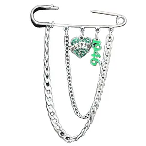 Greek Organization Jewelry Customize Metal Link Chain Brooch Green Links Number 1946 Safety Pin For Women