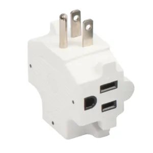White TRIPLE TAP ADAPTER 3 Grounded Outlets Tri-tap Outlet Adapter