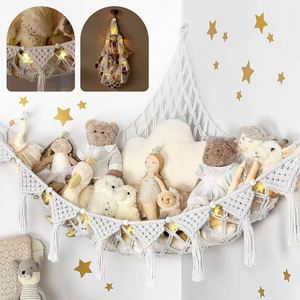 Factory Custom 3-in-1 Wall <b>Corner</b> Dolls Hammock Handwoven Cotton Rope <b>Storage</b> Net for Bedroom Kids Room Organizer - Product Image 1