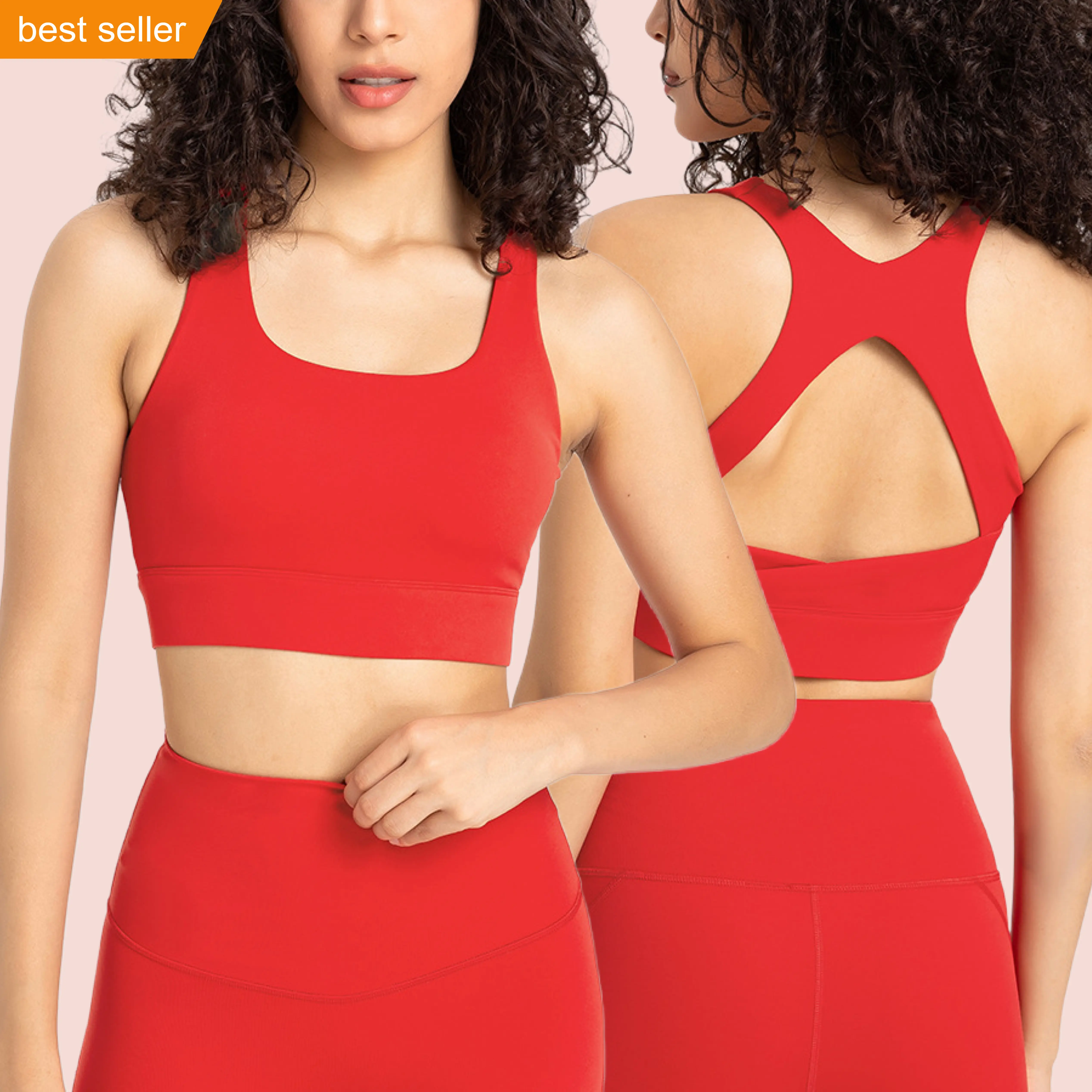 High Impact Chinese Red Woman Removable Padded Gym Crop Top Fitness Sports Wear Sports Bra For Women