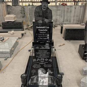 Gravure au laser en granit noir américain Samistone avec une base Design moderne Portrait de cimetière Pierre tombale Monuments de pierre tombale - Product Image 6