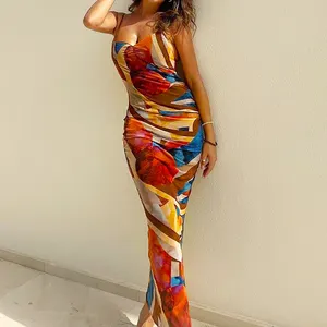 2024 Spring Collection Wholesale New Fashionable Print Sexy Open Back Ball Dress Women Casual Simple Styles Sleeveless Fabric