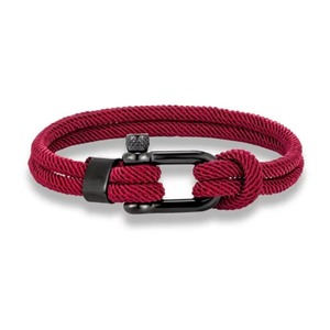 Men's Trendy Double Layer Nylon Rope Woven <b>Bracelet</b> Black Anchor Pattern Stainless Steel U-Shaped Buckle Wrap <b>Bracelets</b> for Gift - Product Image 3