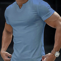 Nouveau T-shirt de sport décontracté pour homme, col en V, en soie de lait, séchage rapide, respirant, ajusté, sculptant le corps, couleur unie, idéal pour le fitness estival