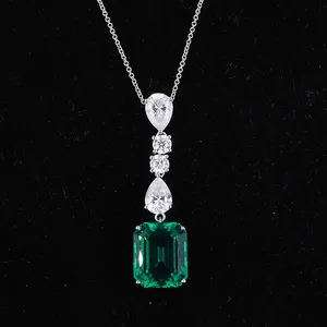 Colar pingente esmeralda laboratório com diamantes moissanite, colar com ouro 9k para mulheres