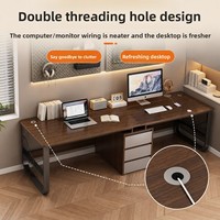 Bureau double pour chambre à coucher avec rangement, design modulable, construction en bois, surface en caoutchouc pour l'étude et l'écriture