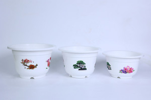 Pot de fleurs en plastique PP blanc grand format avec motif imprimé, pot de jardin durable, pot à bonsaï, conteneur pour plantes, taille A250 - Product Image 4