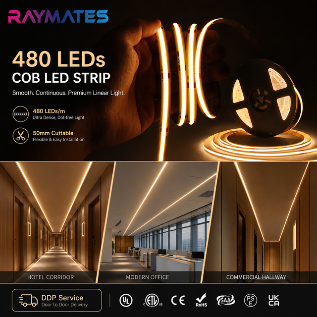 UL Flexible DC24V 2700K Strip Light Led 10W Uniform 8MM High Cri Led Cob Strip Lights 480LEDs Led Diffuse Strips for Indoor