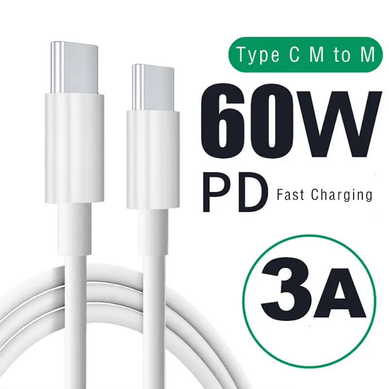 Type C To Type C Tpe Fast Charging Data Cable 5v 3a 60w 100W 200W White Pd Usb-c Cable For Computer For Phone Tablet PC