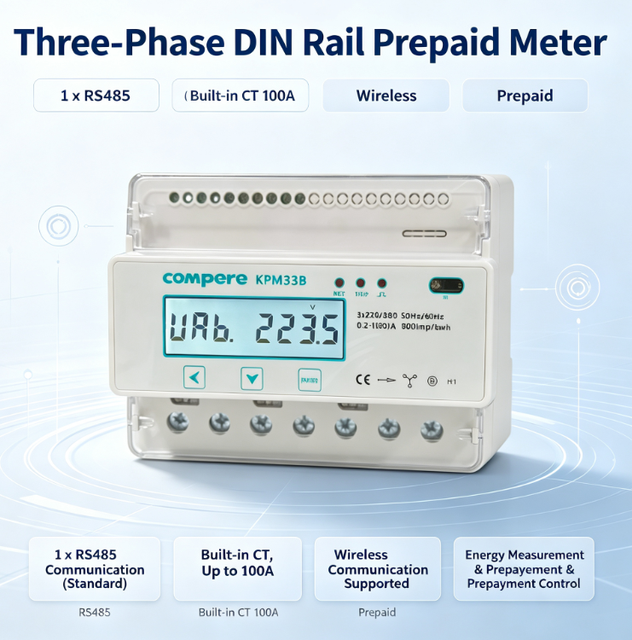 IOT Based Wireless WIFI Din Rail Digital Smart  RS485 Modbus 3 Phase Electric Meter Prepaid Energy Meter