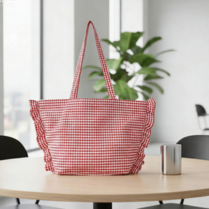 Nouveau sac de <span class=keywords><strong>shopping</strong></span> personnalisé <span class=keywords><strong>à</strong></span> carreaux rouges, écologique, portable, grande capacité, pour un usage quotidien, sacs fourre-tout pour femmes - Product Image 5