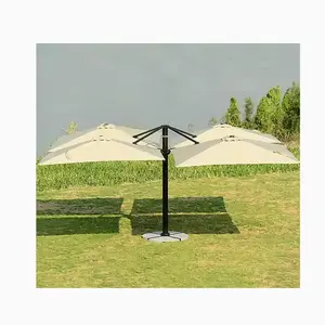 Outdoor Flexible 4 Canopy Big Sun Shade Patio Umbrella Restaurant Cafe Beach Center Pole Umbrella Space Saving Parasol Tent