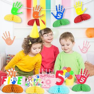 8 pièces Décorations de fête d'<span class=keywords><strong>anniversaire</strong></span> 'Hi Five' pour 5e <span class=keywords><strong>anniversaire</strong></span>, pour garçons et filles, Centre de table en nid d'abeille et Décoration de dessus de table - Product Image 4