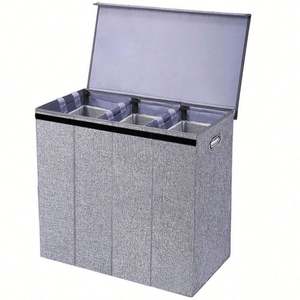 Foldable <b>Collapsible</b> 600D Polyester Eco-Friendly Laundry <b>Basket</b> Organizer Home Organizer Large Three Grids Sorter for Dirty - Product Image 1