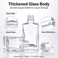 Flacon compte-gouttes carré en verre épais pour huiles essentielles et sérums, 30ml 50ml 100ml, avec bouchon compte-gouttes doré, argenté ou noir, logo personnalisé sérigraphié