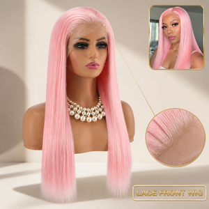 Perruque Lace Front Nouée à la Main Rose <span class=keywords><strong>Cheveux</strong></span> Longs Lisses Résistants à la Chaleur Fibre Synthétique Mate pour Femmes Vente en Gros Usine - Product Image 2