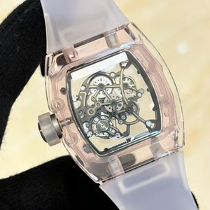 Orologio da polso meccanico rosa affascinante, dal design elegante e di alta qualità, con cassa trasparente completamente scheletrata. - Product Image 4