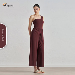 Großhandel Frauen Single Shoulder mit Brust polster Sexy Fitness Loose Wide Leg Sportswear Hip Lifting Yoga Set Fitness Sport bekleidung - Product Image 2
