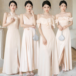 Robes de demoiselle d'honneur en satin logo personnalisé <span class=keywords><strong>robe</strong></span> de <span class=keywords><strong>cérémonie</strong></span> de l'avènement de l'âge usine directement moelleux <span class=keywords><strong>longue</strong></span> <span class=keywords><strong>robe</strong></span> d'hôte en gros - Product Image 1