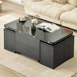 Juego de mesa de comedor, mesa auxiliar cuadrada multifuncional de madera, altura ajustable, elevador central, mesa de centro para ordenador portátil para sala de estar - Product Image 4
