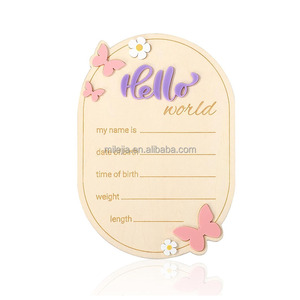 Panneau d'annonce de naissance en bois, bienvenue bébé, plaque de naissance, nom du bébé, accessoires <span class=keywords><strong>photo</strong></span> pour bébé, cartes de développement pour la fête prénatale - Product Image 2