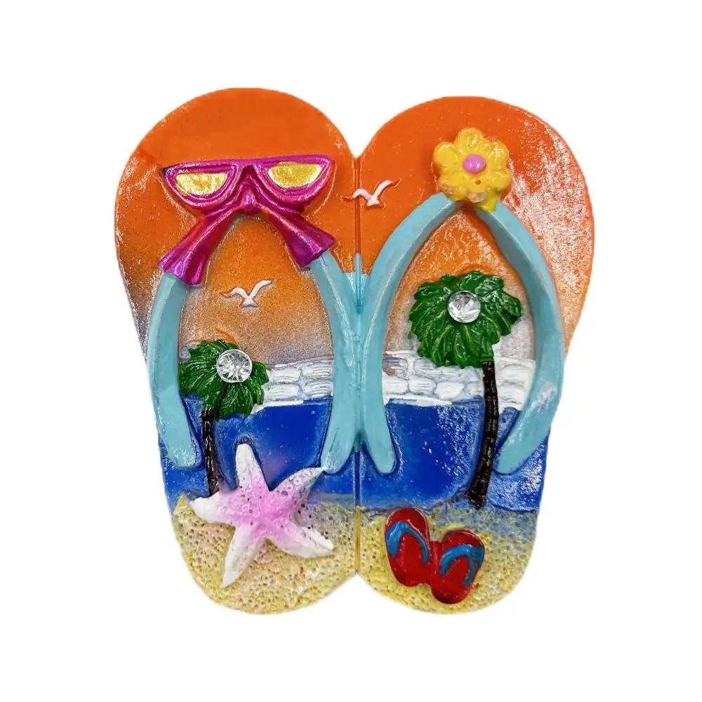 Custom Hand-painted Souvenirs 3D Fridge Magnets Wholesale Travel Souvenirs Ocean Style Slippers Resin Fridge Magnets