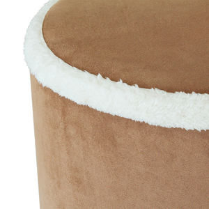 Kahverengi süet dışkı koltuk beyaz kadife trim dekorasyon ile Modern yuvarlak tabure osmanlı - Product Image 3