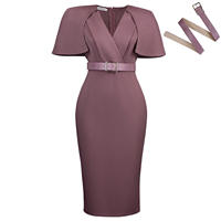 Nouvelle Collection : Robes d'été professionnelles pour femmes, coupe ajustée, col en V, manches cape, avec ceinture, idéales pour le bureau