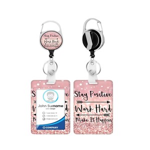 In-stock light pink arrow badge scroll easy-pull buckle name tag <b>ID</b> card <b>holder</b> text polyester neck rope set - Product Image 5