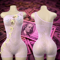 W.E. Tenue de danse de salon pour femmes avec nœud décoratif et strass, kits de vêtements de danse exotique sexy en Spandex/Nylon SYHDJ651296 Fishing Net