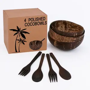 Natural Wooden Acai Buddha Bowls Frozen Food Wood Salad Coconut Vegan Bowl Container And Spoon Set