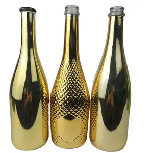 Factory price 750ml premium empty gold plated champagne bottle with custom design