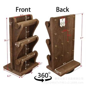 Présentoir à bijoux en bois massif de 17 pouces, organisateur rotatif à 360 degrés pour bracelets et attaches pour cheveux - Product Image 1