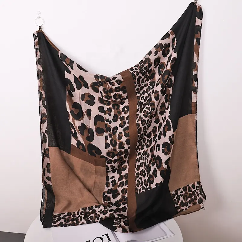 Damen New Fashion Muslim Leopard Patchwork Viskose Schal Schal Herbst Winter Kopftuch Foulard Sjaal Wrap Hijab Snood 180*90Cm