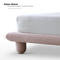 Lit King Size Moderne Italien de Luxe, Durable, Confortable, Modulaire, avec Cadre en Bois Clair et Revêtement en Tissu Rose, Garantie 1 An