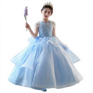 Vestido de Noche Azul Brillante para Niña, Vestido de Princesa para Fiesta, Boda, Baile y Actuaciones - Product Image 4