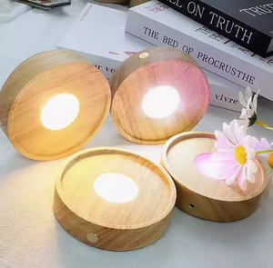 <strong>Round</strong> Solid Wood Luminous Base <strong>Diffusion</strong> Plate DIY Small Wine Bottle Night Light USB Plug-in Station Light <strong>Led</strong> Craft Ornaments - Product Image 2