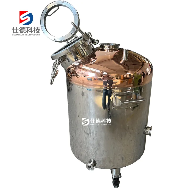 Ketel tangki baja tahan karat ukuran dapat disesuaikan, aksesori penyuling alkohol tembaga merah, tangki distilasi