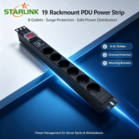 Unit Distribusi Daya Starlink 1U 19 inci 6-Outlet Tipe Jerman dengan Sakelar dan SPD untuk Kabinet Jaringan