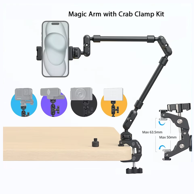 For SmallRig Magic Arm with Crab Clamp Kit Adjustable Desktop Tripod Mount, Boom Arm for Smartphones Webcams Action Cameras 4766