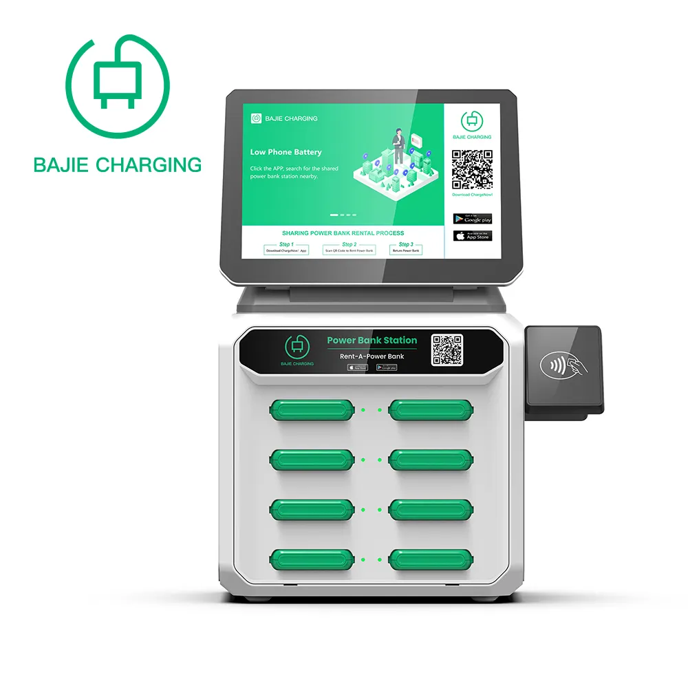 Bajie produtos mais vendidos 8 slots aluguer carga banco estação com tela celular estação de carregamento quiosque