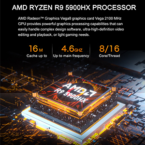 Mini PC de juegos AMD R9 5900HX ganar 10 Pro 8 núcleos a 4,6 GHz DDR4 RAM SSD NVMe tipo C/DP/HD/4K @ 60Hz salida WiFi6E BT - Product Image 2