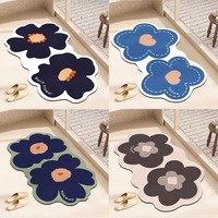Tapis de sol de salle de bain rectangulaire au design moderne et durable, motif floral champêtre, en boue de diatomées, doux, absorbant l'eau et antidérapant