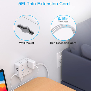Soxono điện đa năng Strip: 8 AC + 4 cổng USB (2A + 2C), cắm phẳng, ETL được liệt kê, tường mountable - Product Image 6