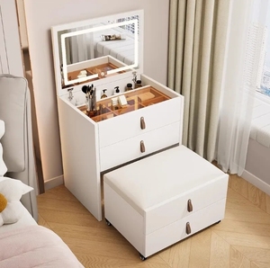 Tavolo da Trucco in Legno Massello con <span class=keywords><strong>Specchio</strong></span> Integrato, Comodino e Mini Armadietto Portaoggetti - Product Image 3