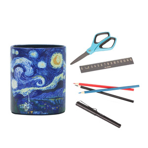 Porte-stylos personnalisé à motif ciel étoilé/boîte à stylos en cuir PU, seau de rangement professionnel pour pinceaux, rangement de bureau pour l'étude - Product Image 2